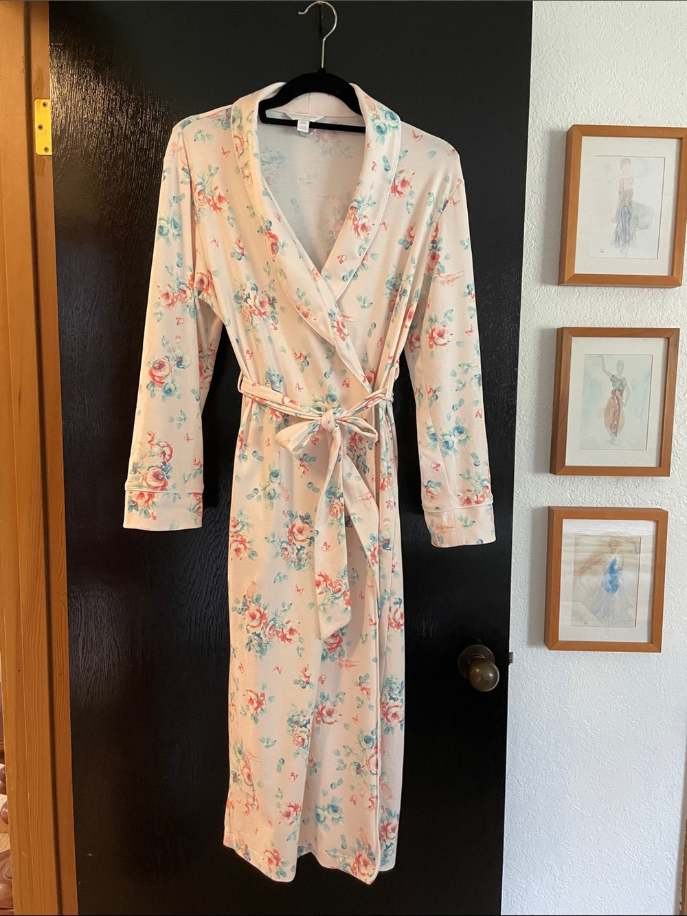 Charter Club Pink Floral Wrap Robe with Pink & Blue Blooms